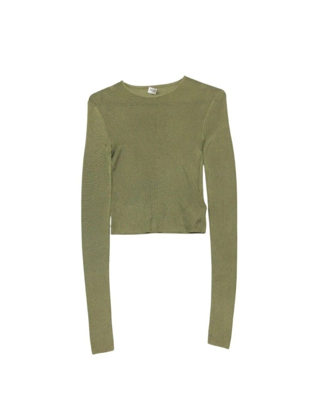 Saint Laurent Knit Crop Top Sheer Pullover Top Green Sweater